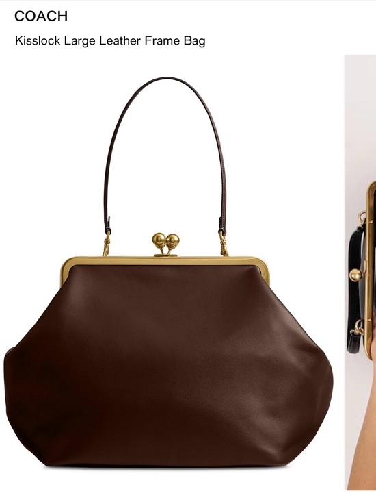 Coach Handbags - COACH Kisslock Large Leather Frame Bag in Dark Brown with Gold Hardware